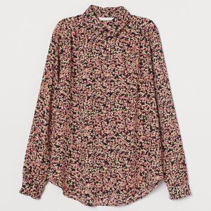 H&M Pink Floral Long Sleeve Casual Blouse Button-Up Women's Shirt Size Medium